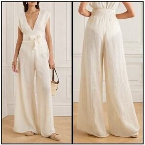 MSRP $525 SAVANNAH MORROW THE LABEL+NET SUSTAIN Cala Linen Wide-leg Pant Size L